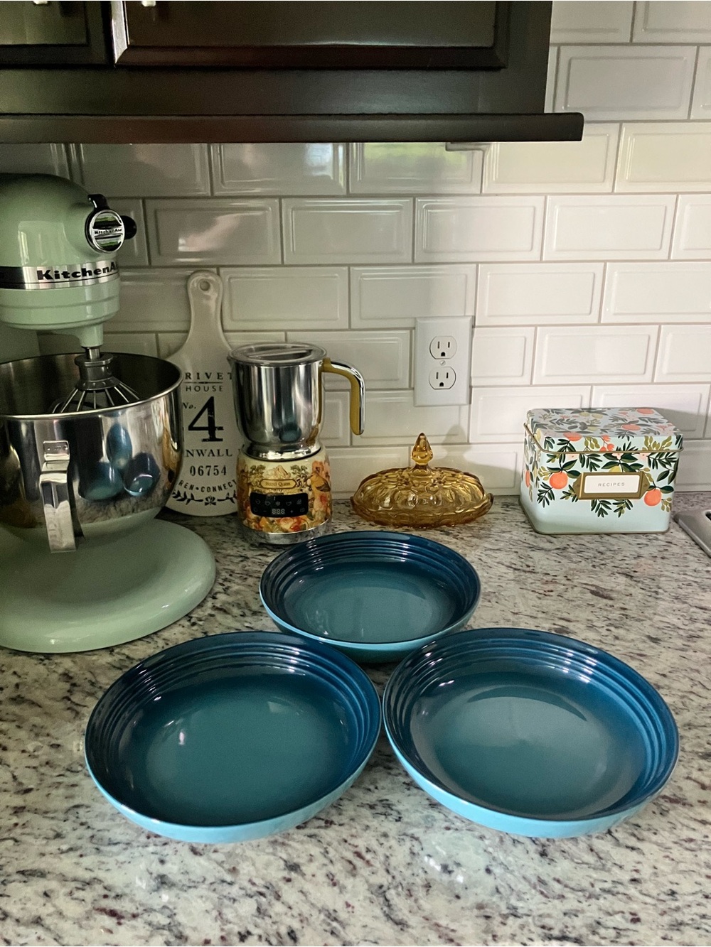 Three Le Creuset 8.5" Blue Vancouver Pasta Bowls
